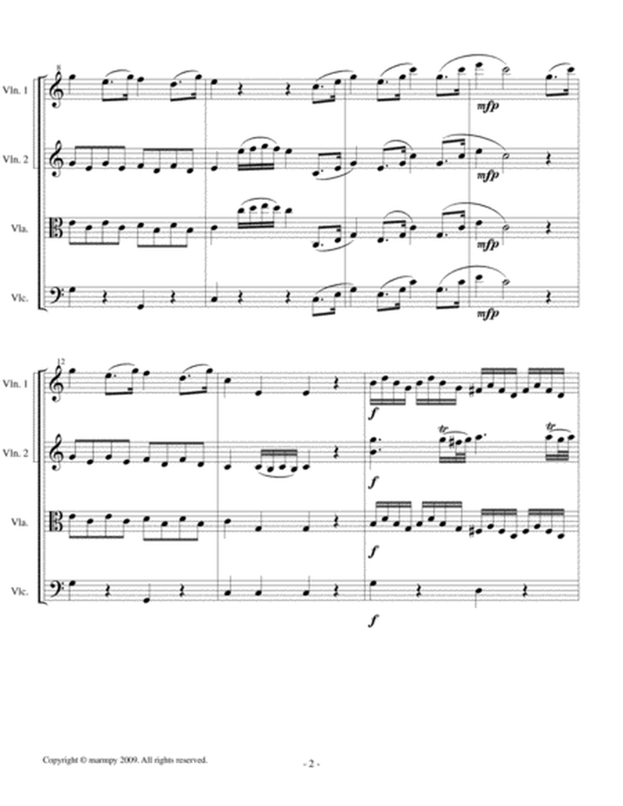Non Piu Andrai from the Marriage of Figaro (arranged for String Quartet)