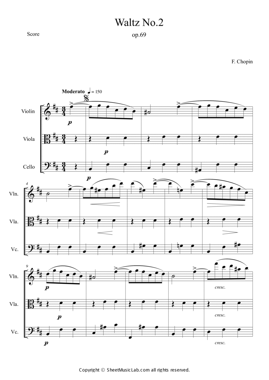 Waltz No.10 in B Minor Op.69, No.2 String Trio scores gallery preview page 1