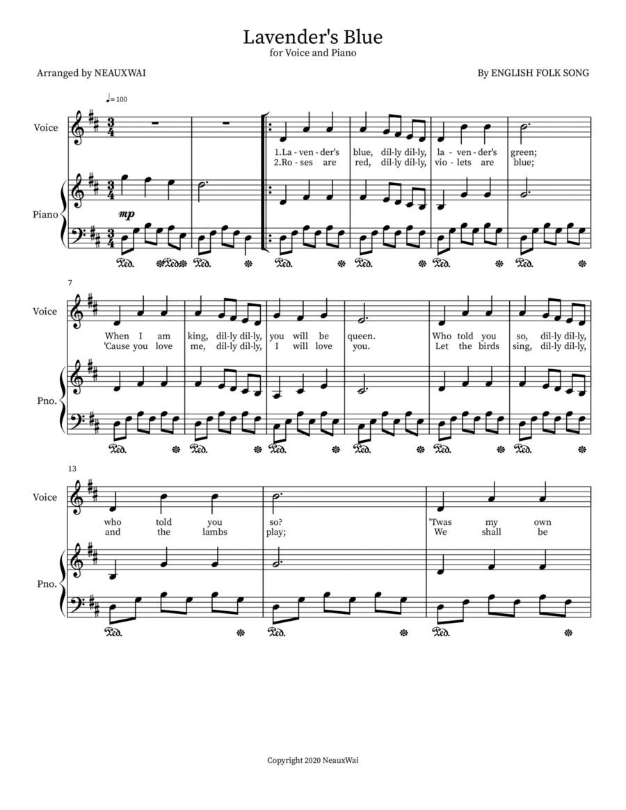 Lavender's Blue Lavender's Blue Voice scores gallery preview page 1