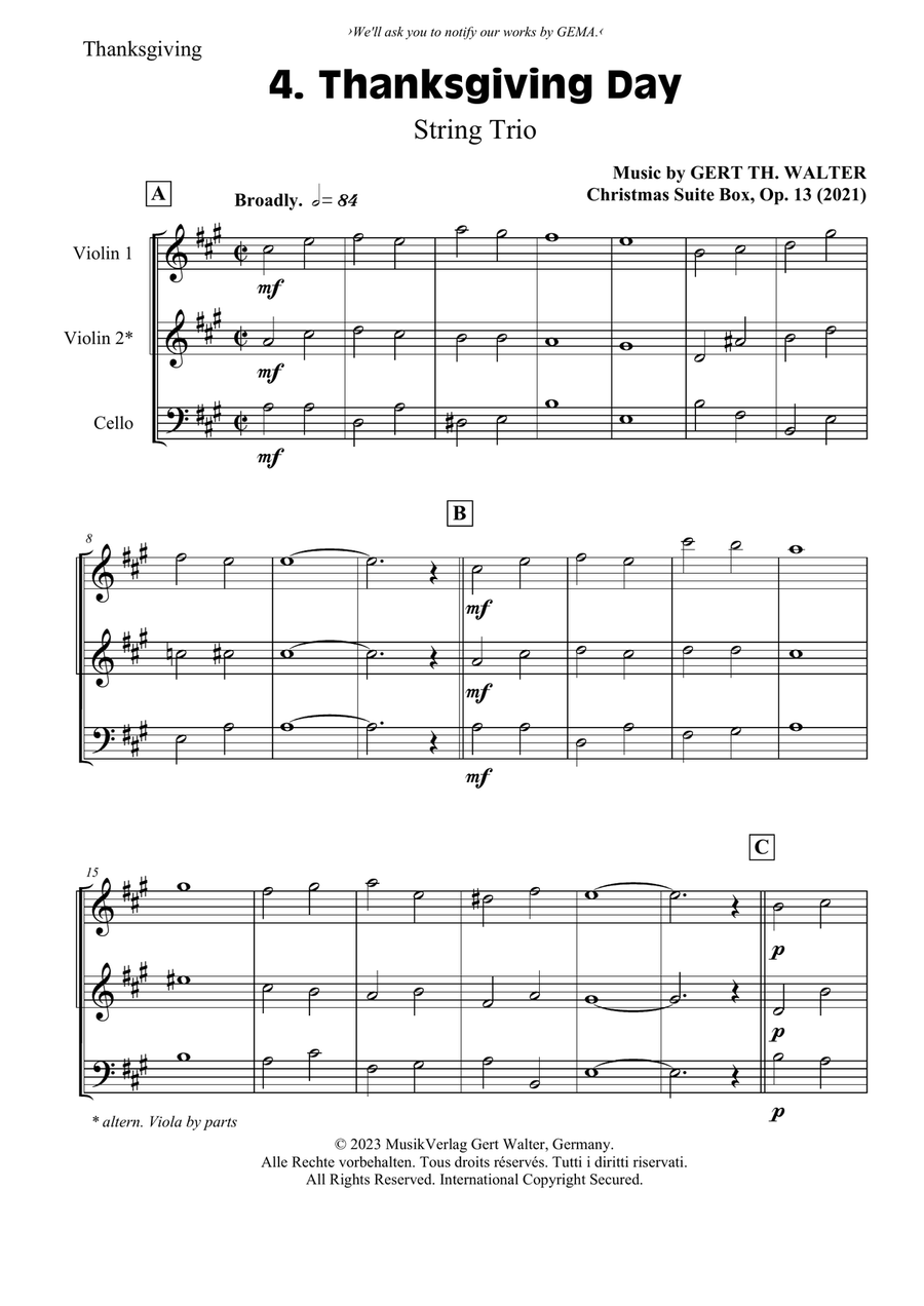 Thanksgiving Day Thanksgiving Day String Trio scores gallery preview page 1
