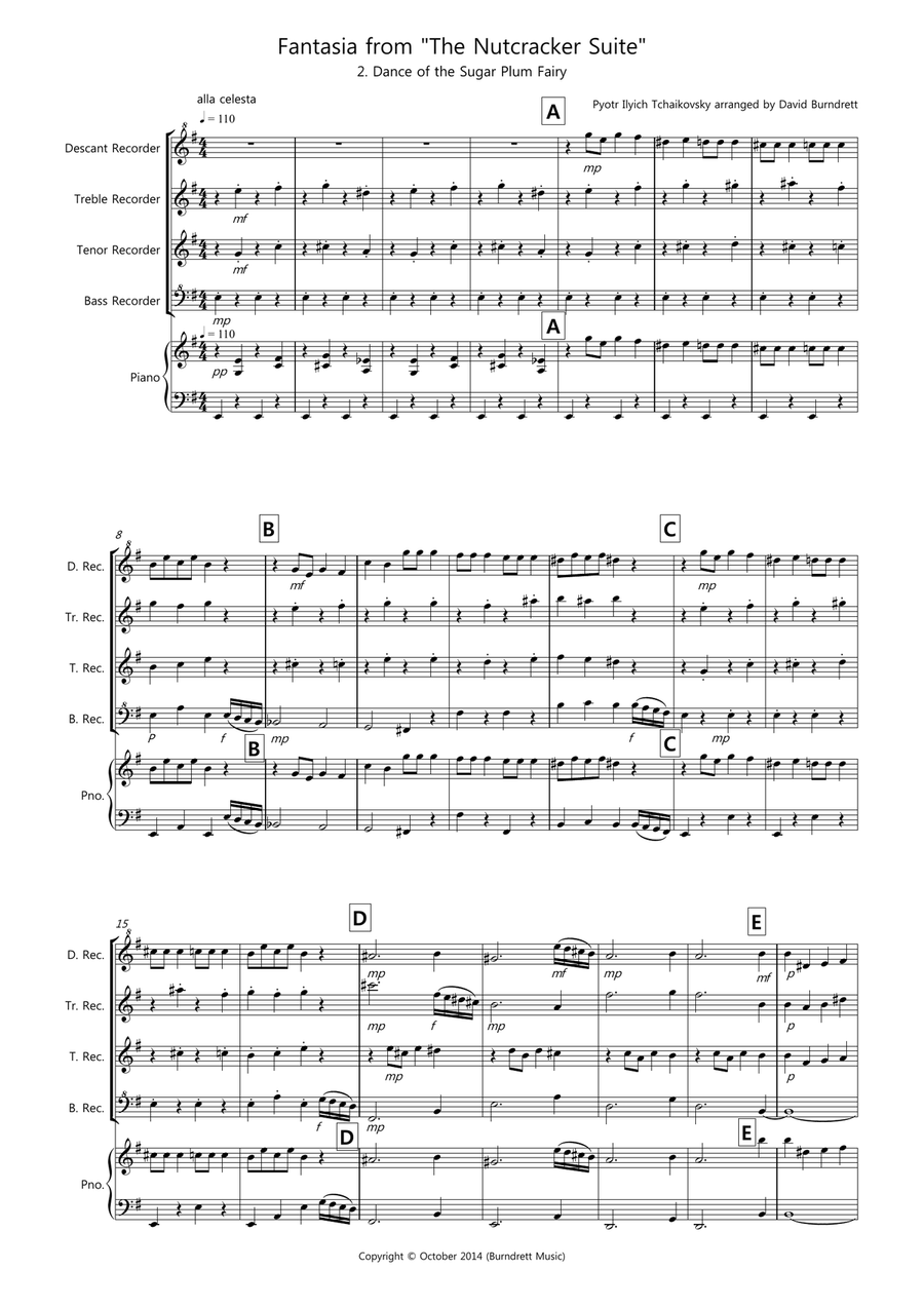Dance of the Sugar Plum Fairy (fantasia from Nutcracker) for Recorder Quartet Recorder scores gallery preview page 1