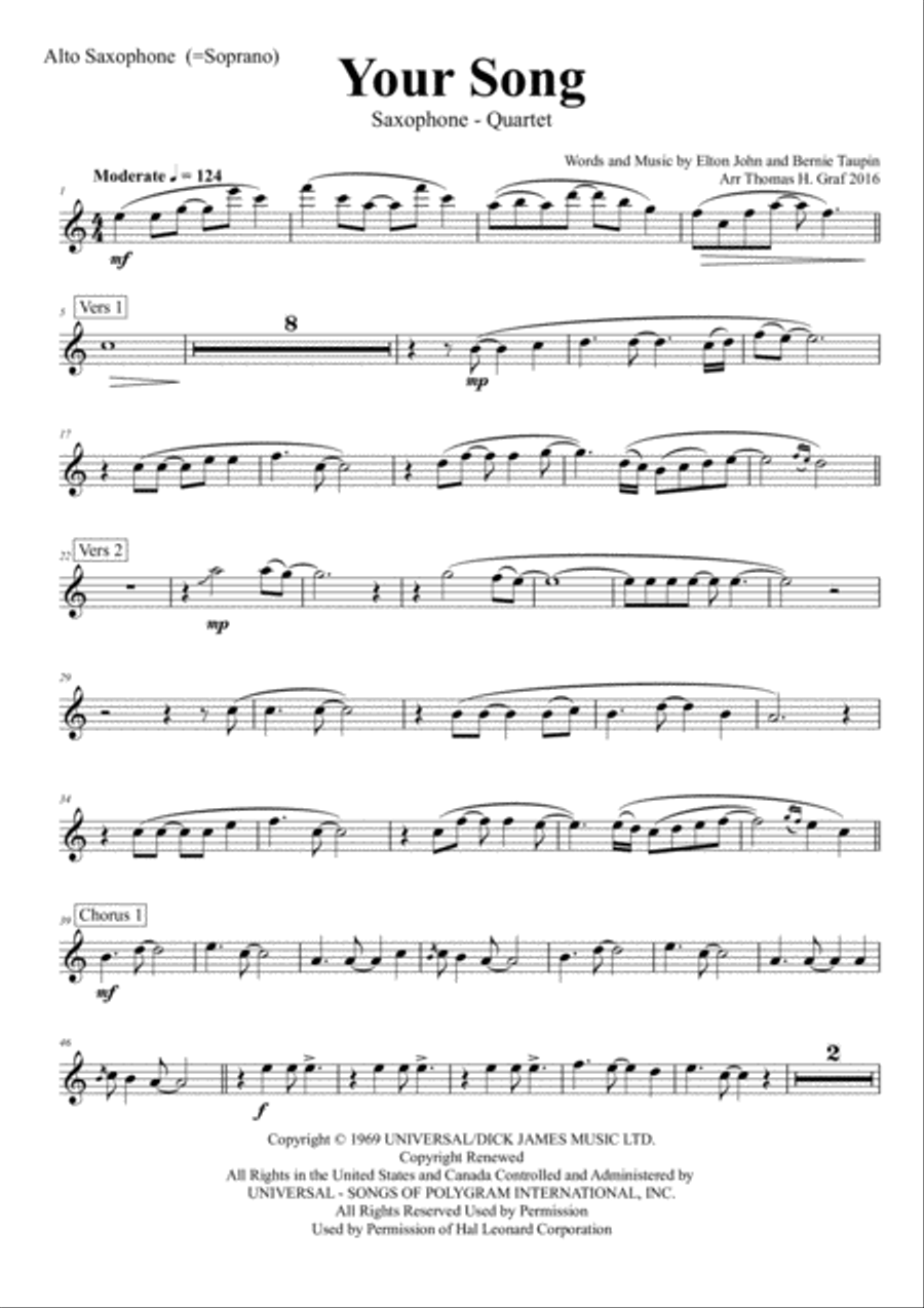 Your Song Saxophone Quartet scores gallery preview page 6