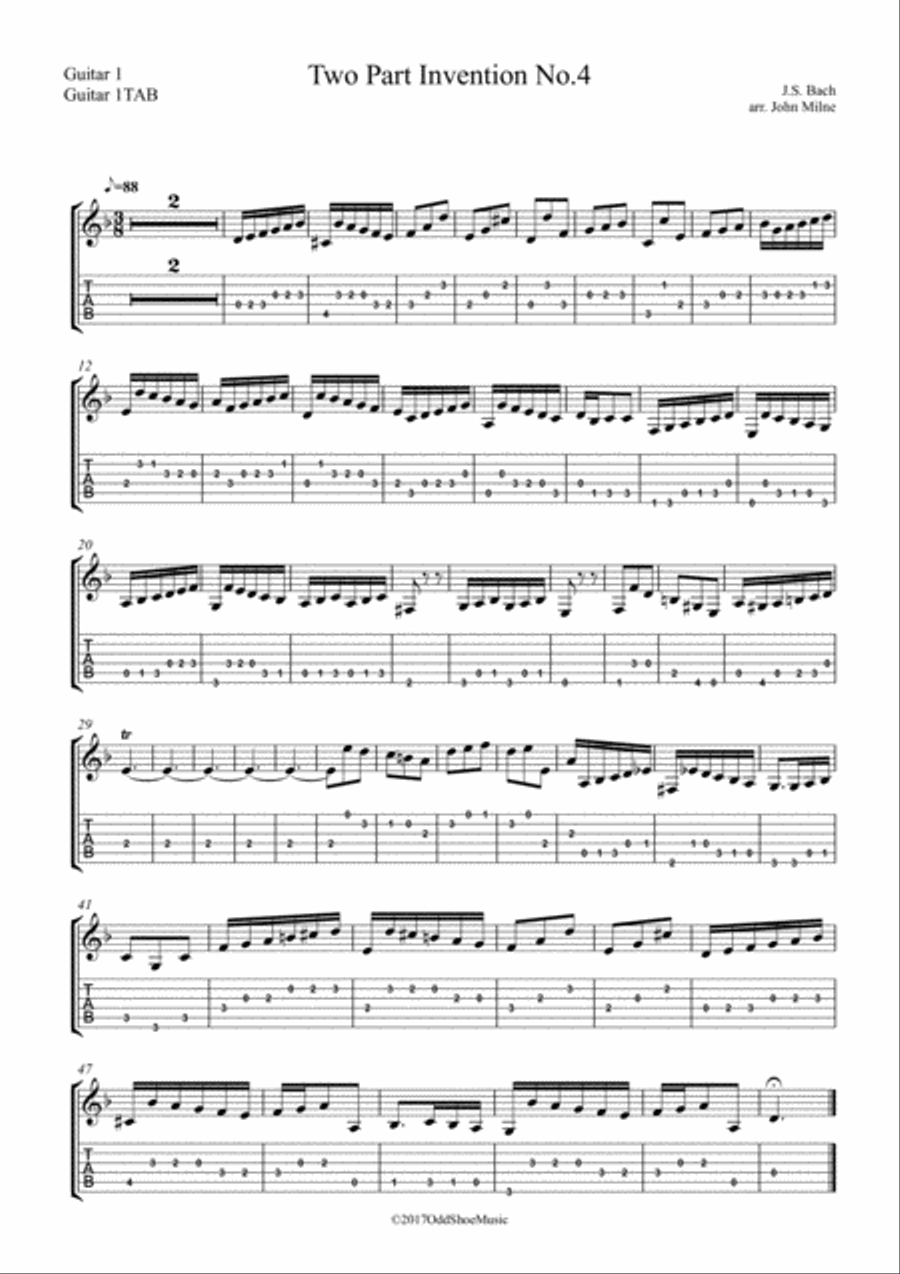Bach 2 Part Invention No.4 for 2 guitars Classical Guitar scores gallery preview page 4