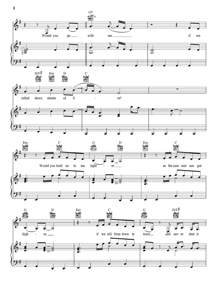 Would You Go With Me Piano, Vocal, Guitar scores gallery preview page 2