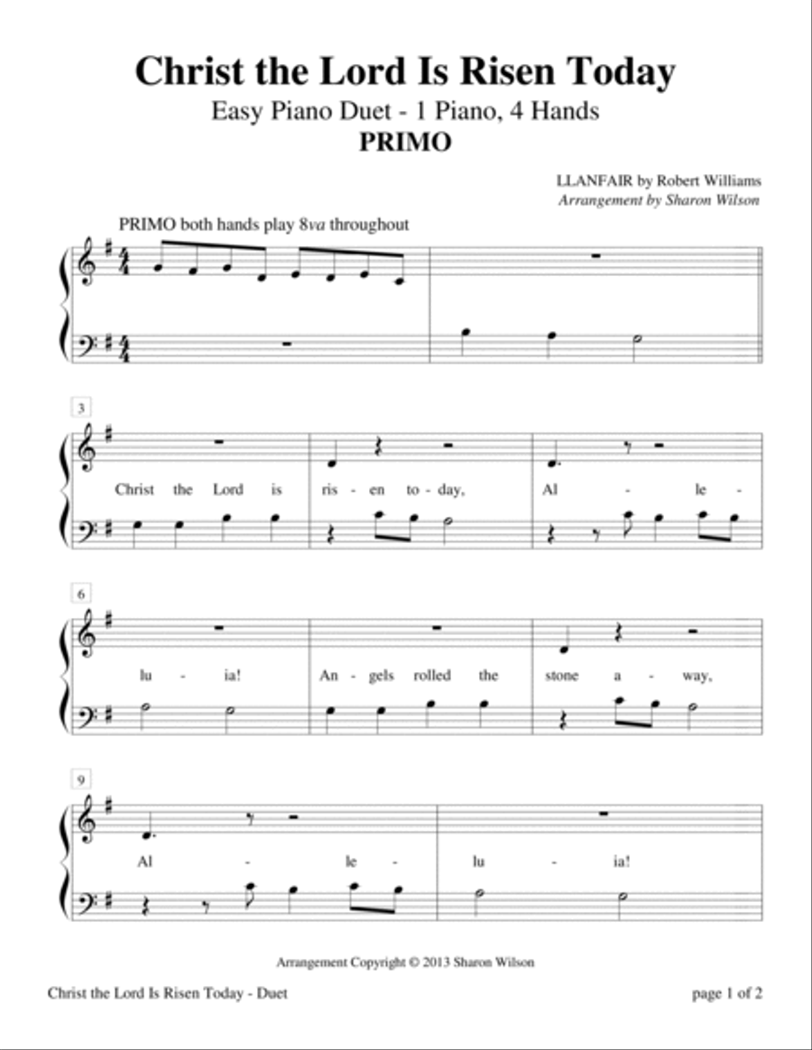 Christ the Lord Is Risen Today (Easy Piano Duet - 1 Piano, 4 Hands) Easy Piano scores gallery preview page 2