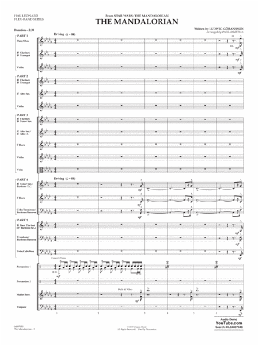 The Mandalorian (from Star Wars: The Mandalorian) (arr Paul Murtha) - Conductor Score (Full Score) Concert Band scores gallery preview page 2