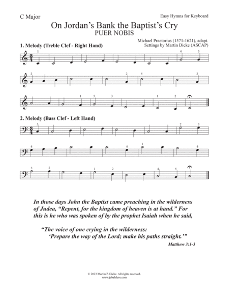 On Jordan's Bank the Baptist's Cry (Easy Hymns for Keyboard) Piano Method scores gallery preview page 3