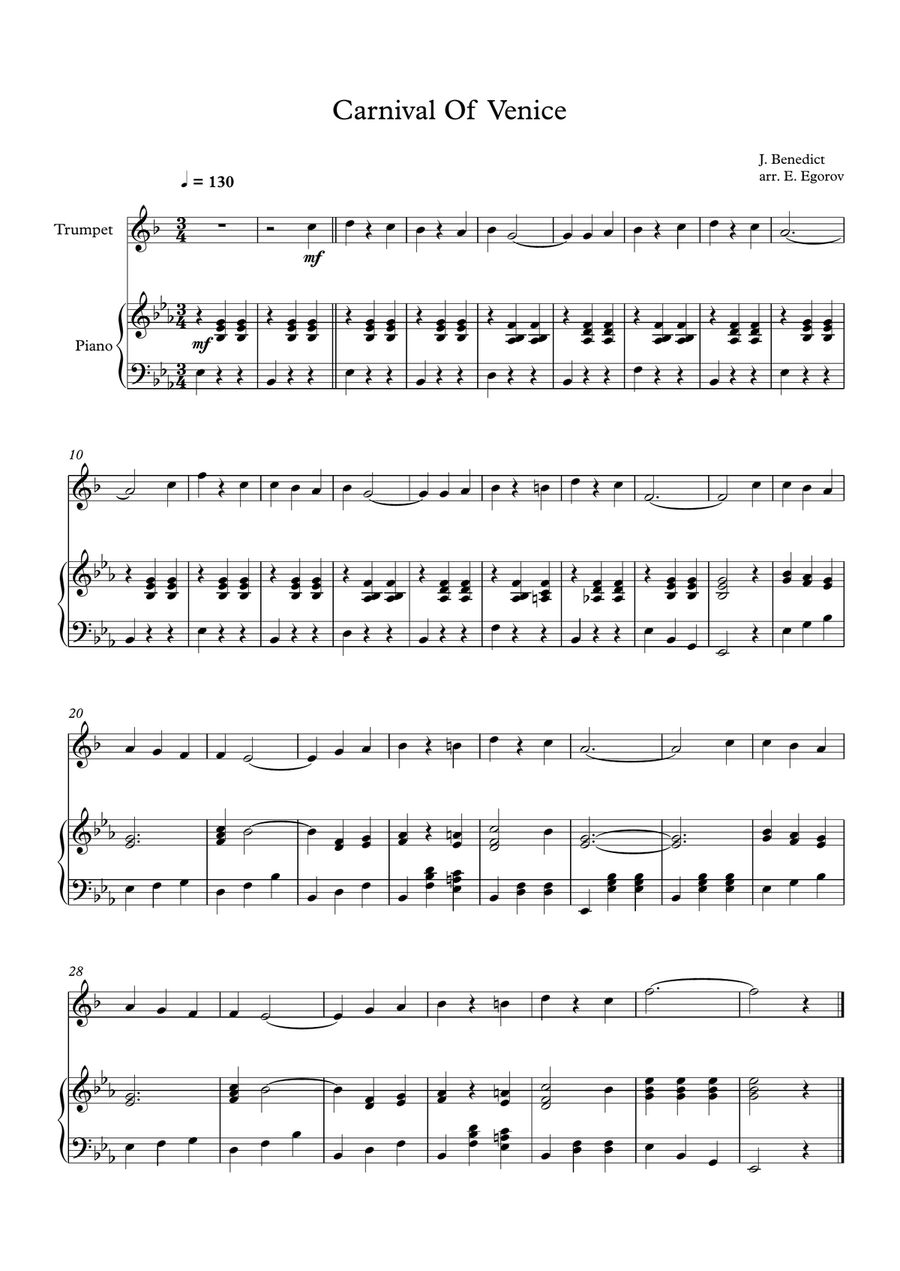 Carnival Of Venice, Julius Benedict, For Trumpet & Piano Trumpet Solo scores gallery preview page 1
