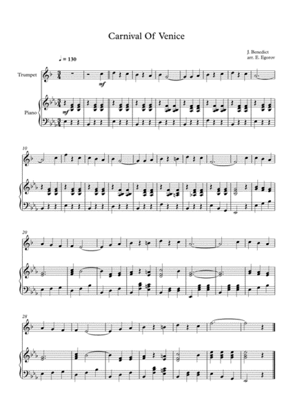 Carnival Of Venice, Julius Benedict, For Trumpet & Piano image number null