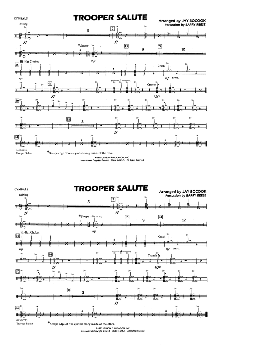 Trooper Salute - Cymbals Trooper Salute - Cymbals Marching Band scores gallery preview page 1