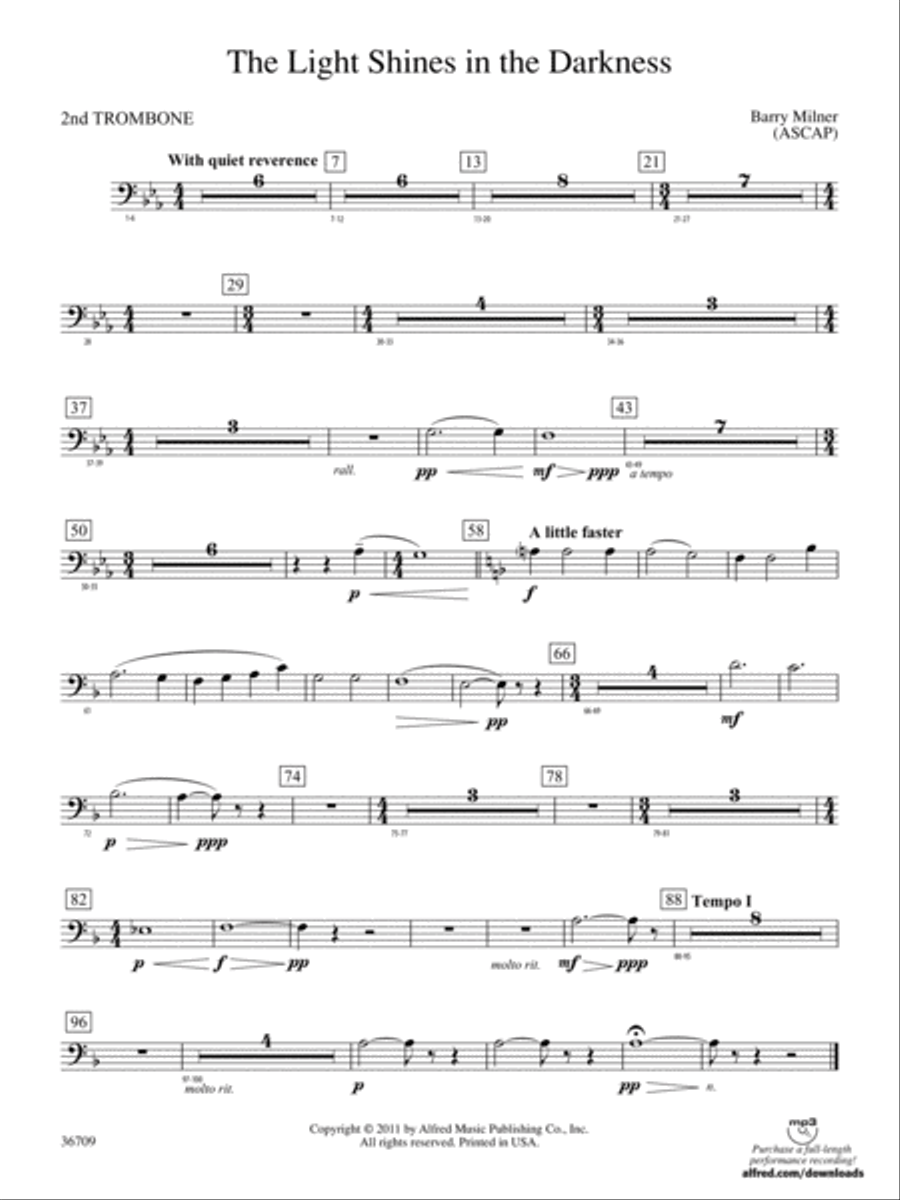 The Light Shines in the Darkness: 2nd Trombone Concert Band scores gallery preview page 1