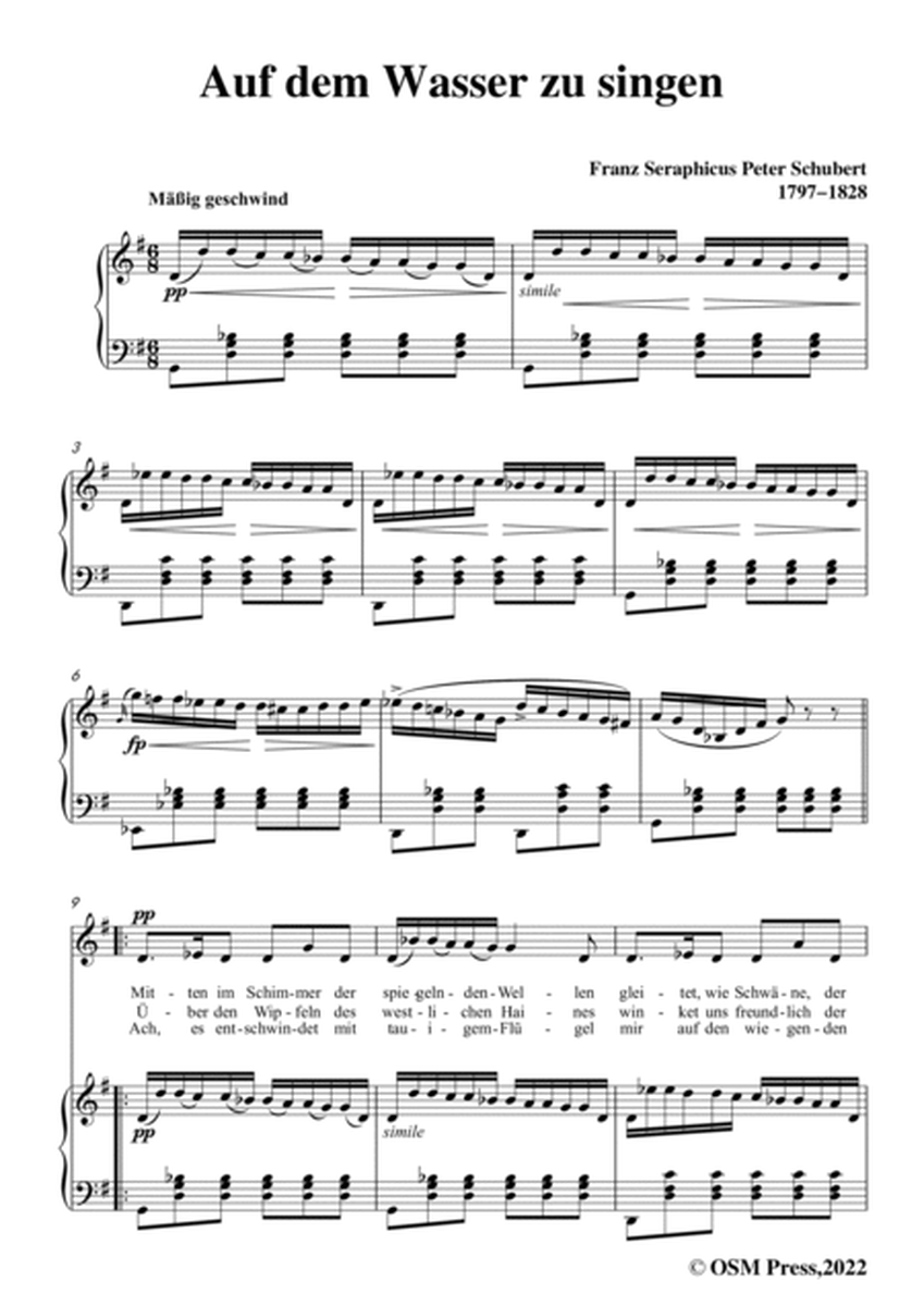 Schubert-Auf dem Wasser zu singen in G Major,for voice and piano image number null
