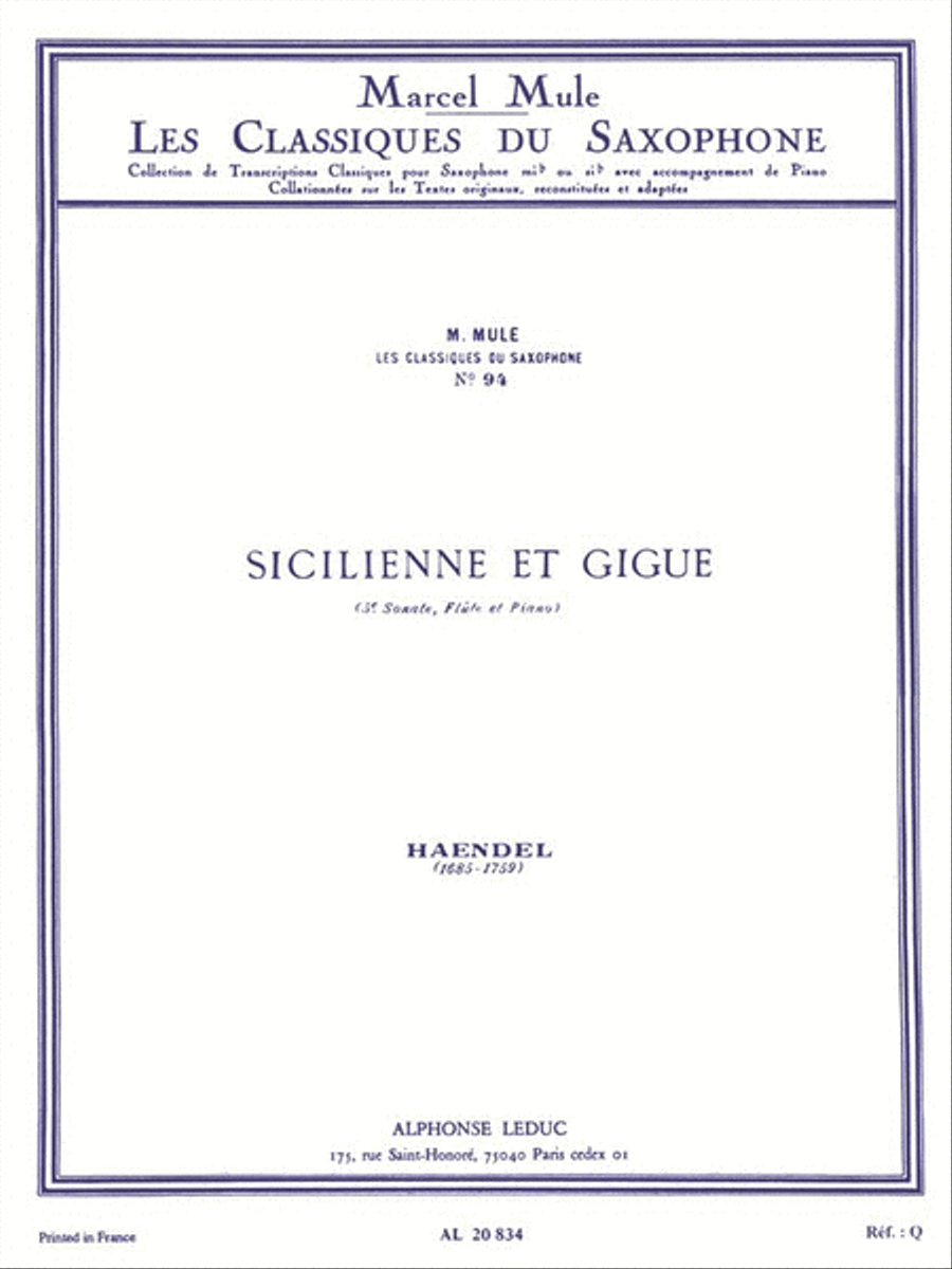 Sicilienne And Gigue, Arranged For Saxophone By Marcel Mule Saxophone scores gallery preview page 1