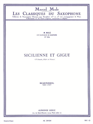 Sicilienne And Gigue, Arranged For Saxophone By Marcel Mule