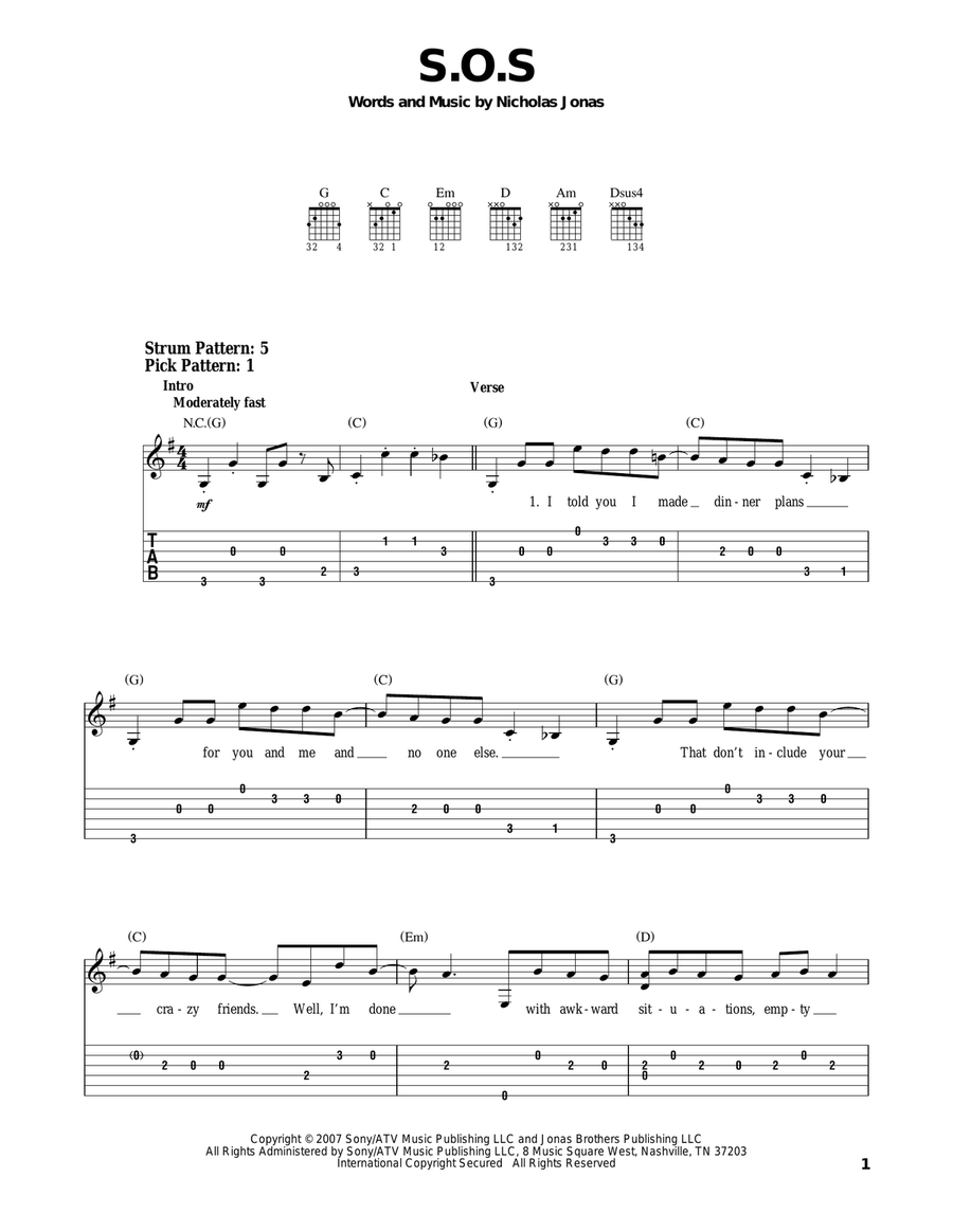 S.O.S. Acoustic Guitar scores gallery preview page 1
