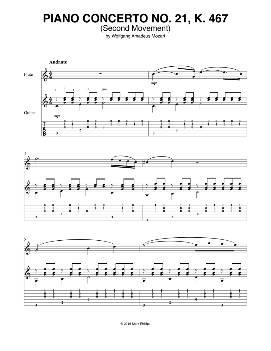 Piano Concerto No. 21 (Second Movement), K. 467 Flute scores gallery preview page 1