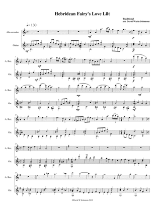 Hebridean fairy's love song (Tha Mi sgith) arranged for alto recorder and guitar