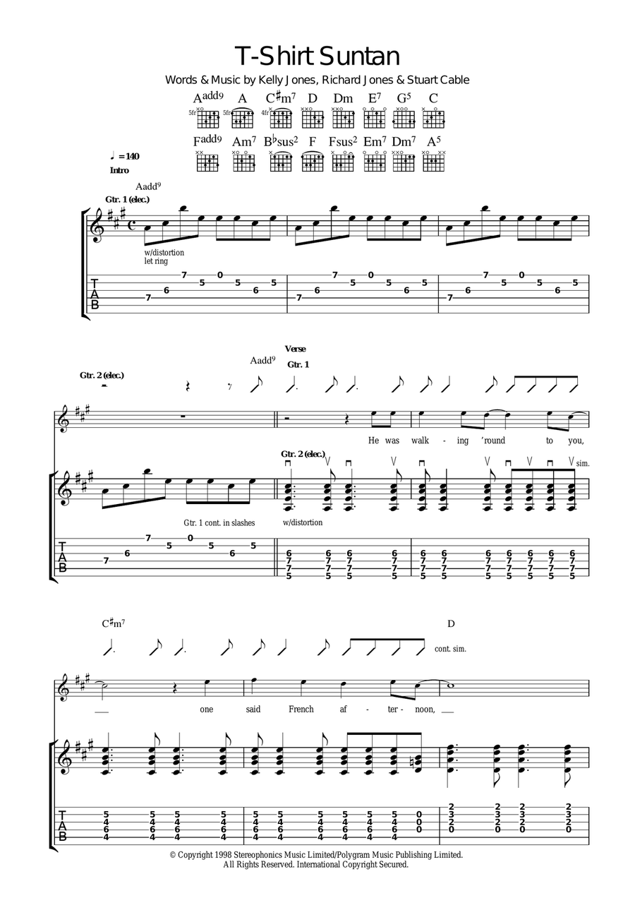 T-Shirt Suntan T-Shirt Suntan Guitar Tablature scores gallery preview page 1