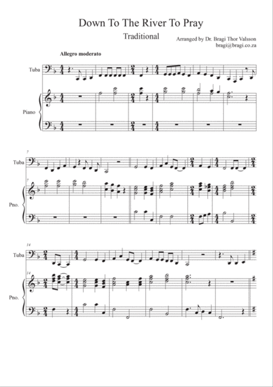 Down To The River To Pray - Tuba with Piano accompaniment Piano scores gallery preview page 2