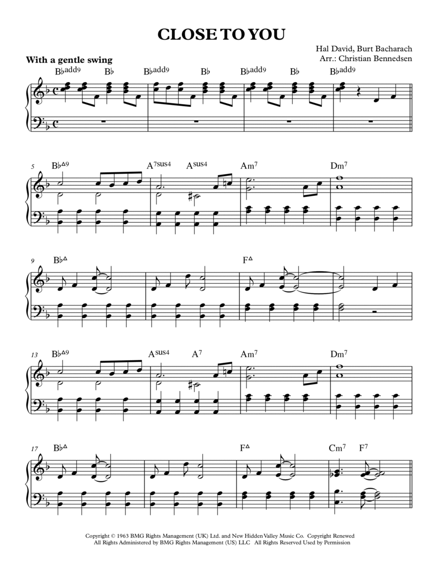 (they Long To Be) Close To You Piano Solo scores gallery preview page 1