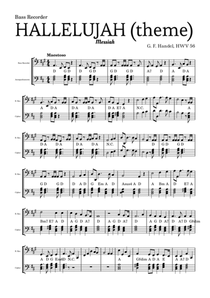 Aleluia (HALLELUJAH), of the Messiah - for Bass Recorder and accompaniment image number null