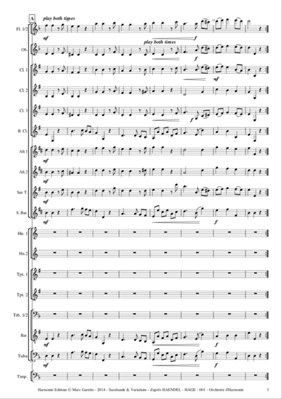 Sarabande & Variations - G.F. Haendel - arranged for Wind Concert Band by Marc Garetto Concert Band scores gallery preview page 3