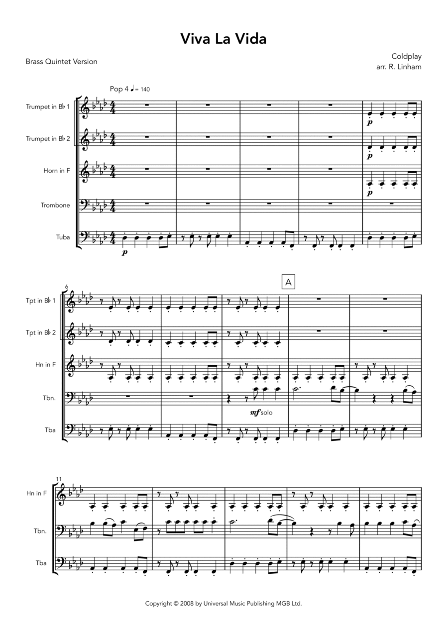 Viva La Vida Viva La Vida Brass Ensemble scores gallery preview page 1