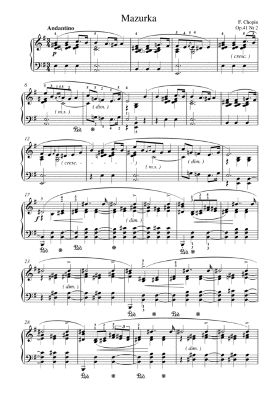 Chopin Mazurka Op.41 Nr 2 for piano solo Piano Solo scores gallery preview page 1