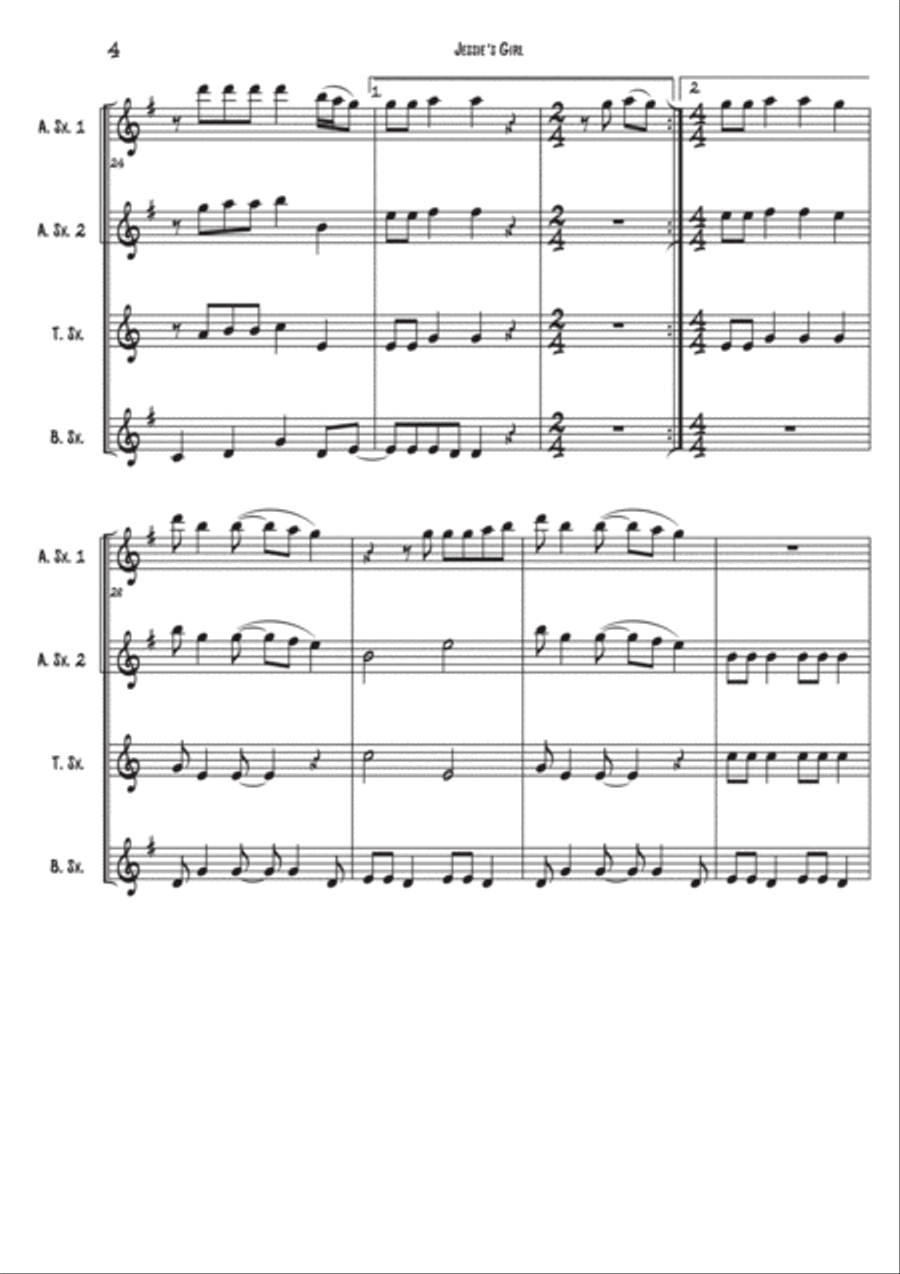 Jessie's Girl Woodwind Quartet scores gallery preview page 4