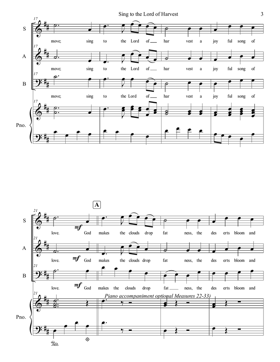 Sing to the Lord of Harvest 3-Part scores gallery preview page 3