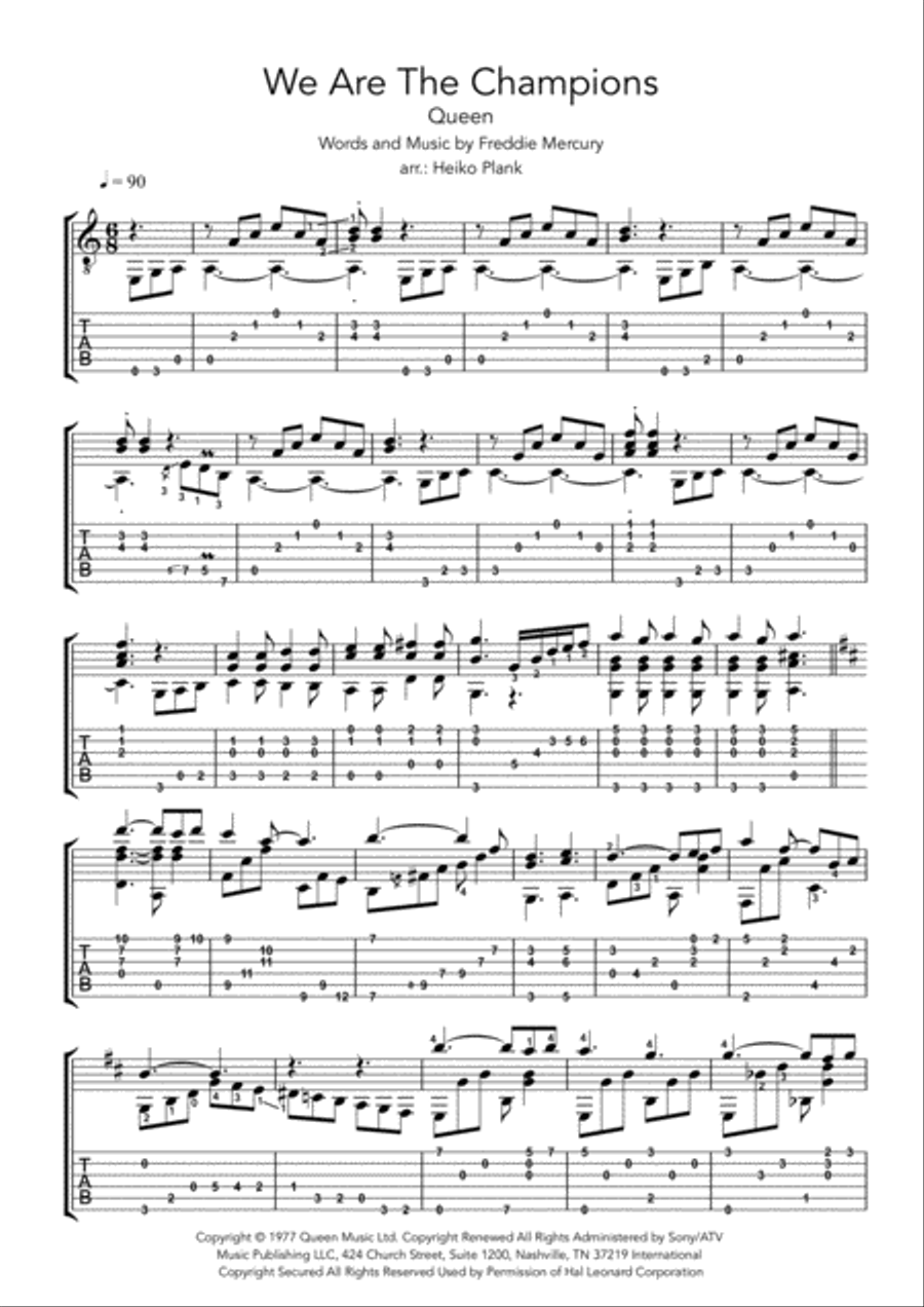 We Are The Champions Guitar Tablature scores gallery preview page 1