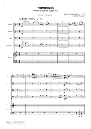 Intermezzo from Cavalleria Rusticana - Piano Quintet (Full Score) - Score Only