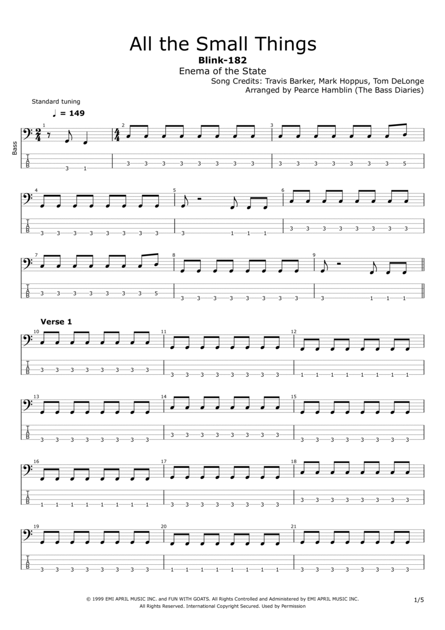 All The Small Things Bass Guitar scores gallery preview page 1