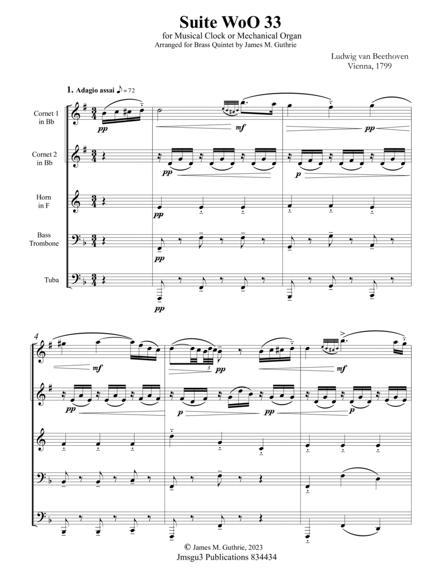 Beethoven: Suite WoO 33 for Brass Quintet Brass Quintet scores gallery preview page 1