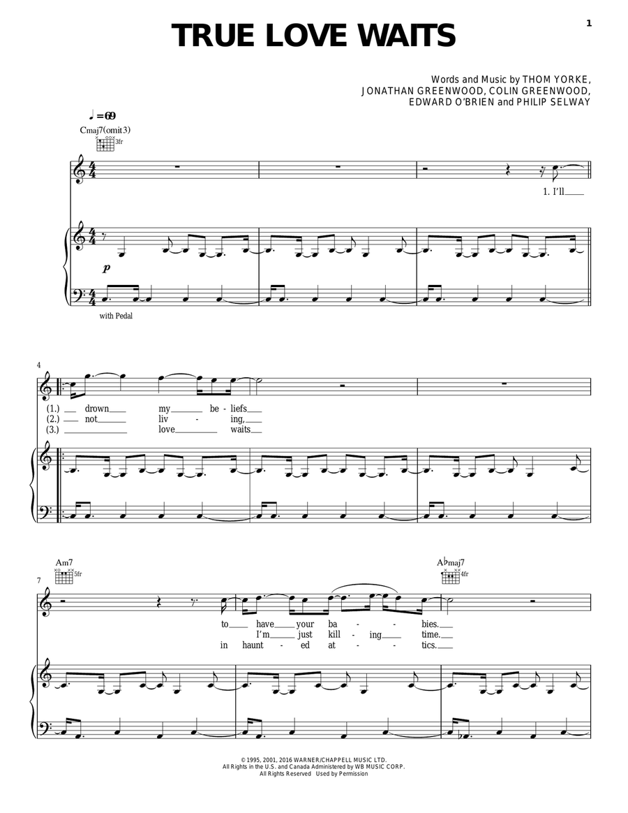 True Love Waits True Love Waits Piano, Vocal, Guitar scores gallery preview page 1