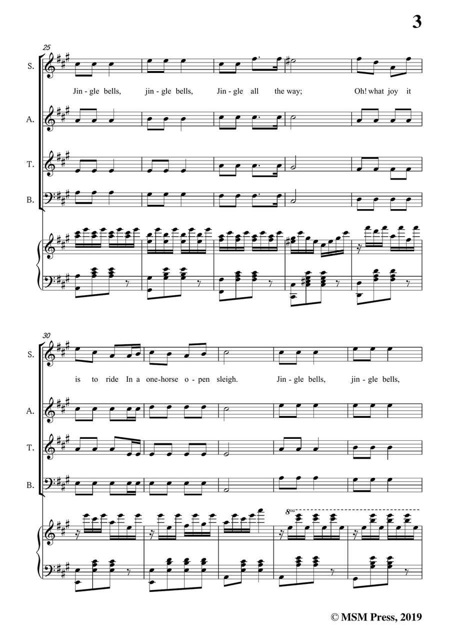 Pierpont-Jingle Bells(The One Horse Open Sleigh),in A Major,for Quatre Chorales 4-Part scores gallery preview page 5