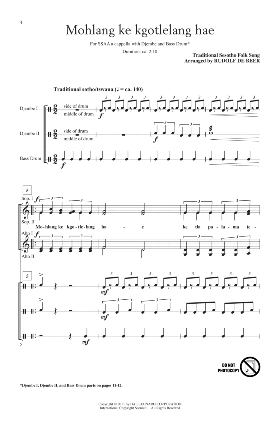 Mohlang Ke Kgotlelang Hae (When I Return Home) SSA scores gallery preview page 1