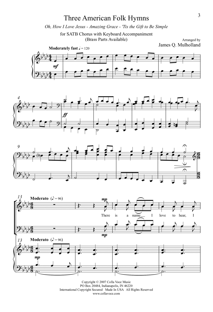 Three American Folk Hymns 4-Part scores gallery preview page 1