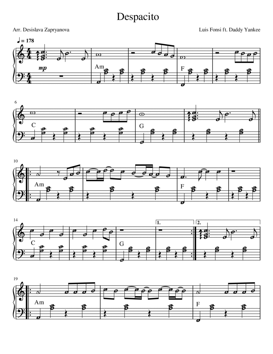 Despacito Despacito Piano Solo scores gallery preview page 1