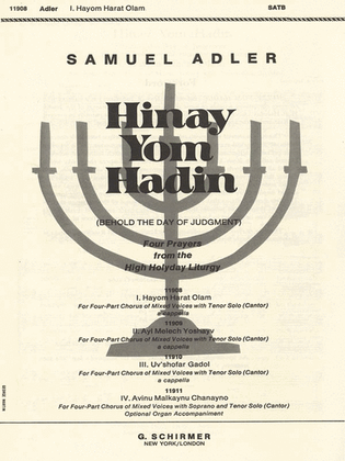 Book cover for Hayom Harat Olam A Cappella W/Tenor Solo(Cantor)