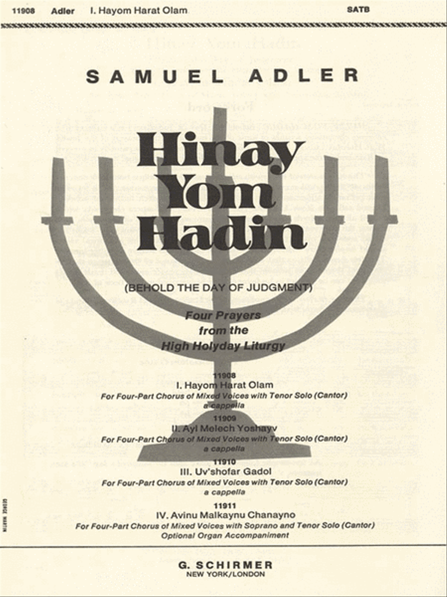 Book cover for Hayom Harat Olam A Cappella W/Tenor Solo(Cantor)