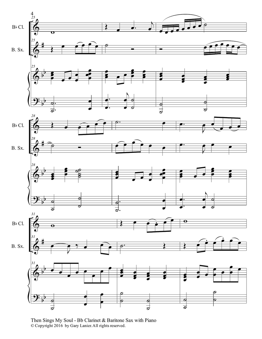 THEN SINGS MY SOUL (Trio – Bb Clarinet & Baritone Sax with Piano and Parts) Woodwind Duet scores gallery preview page 5