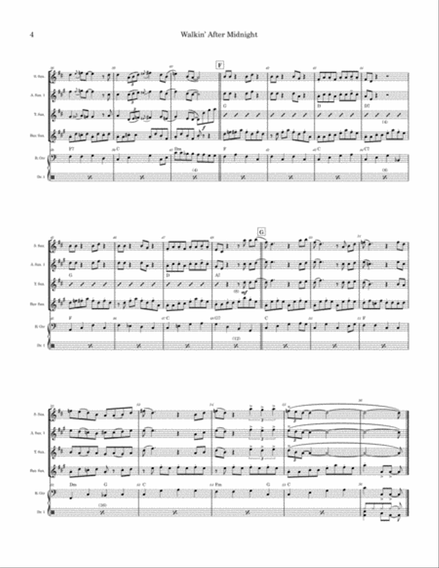 Walkin' After Midnight Saxophone Quartet scores gallery preview page 4