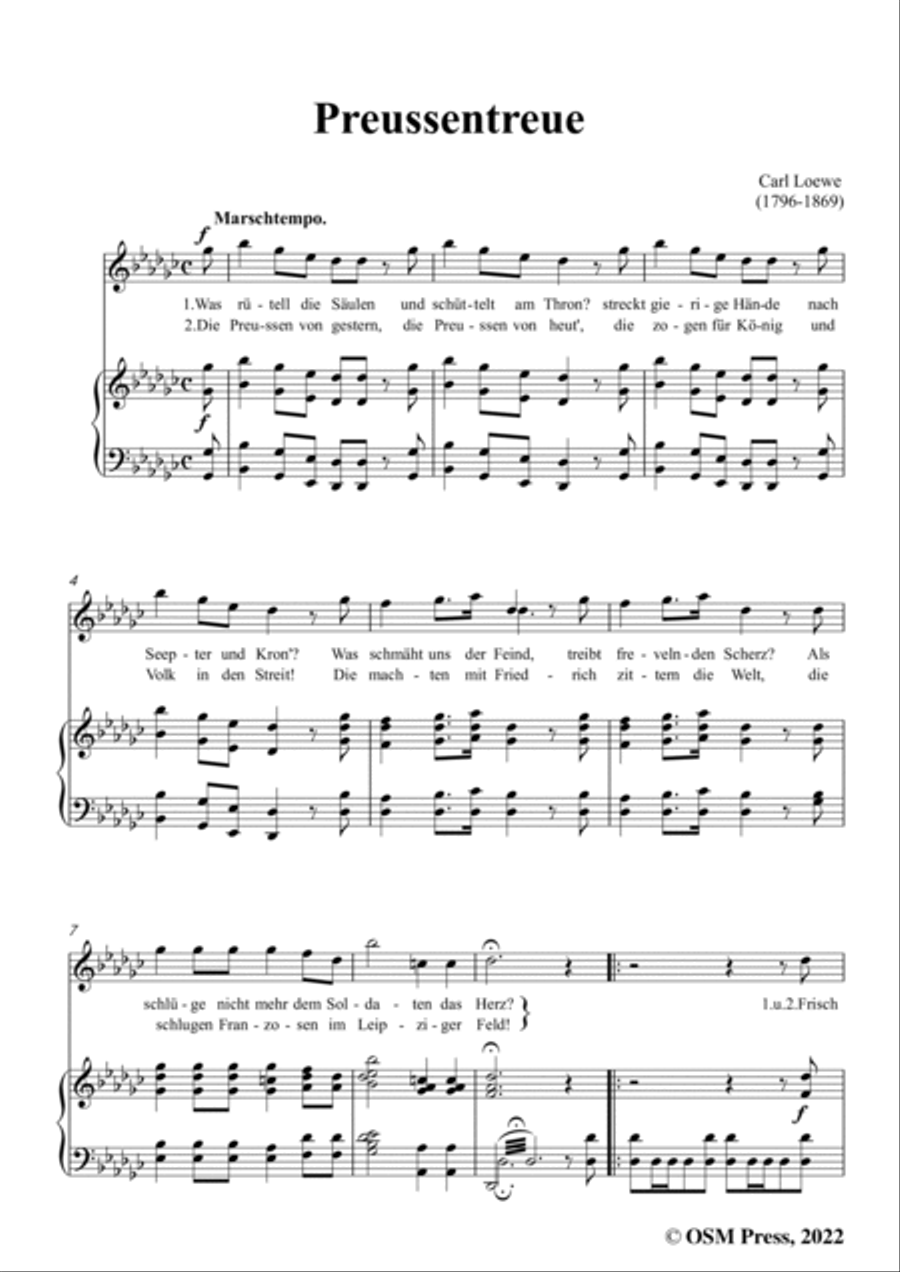 Loewe-Preussentreue,in G flat Major,for Voice and Piano Voice Solo scores gallery preview page 3