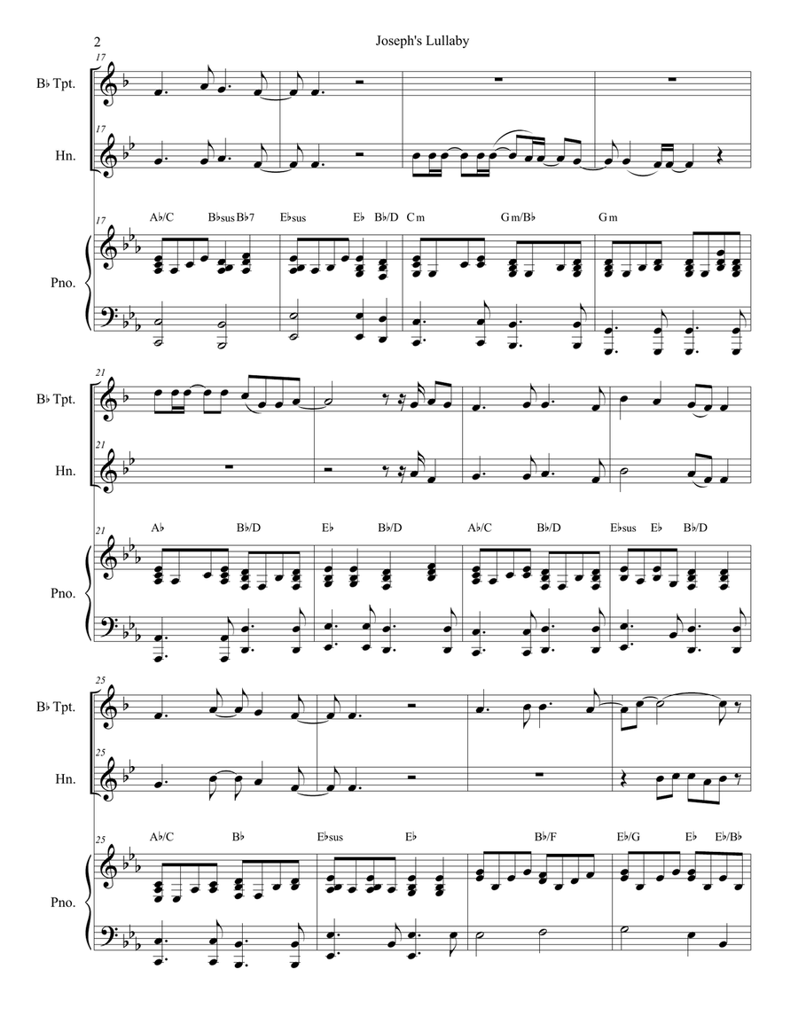 Joseph's Lullaby Brass Duet scores gallery preview page 2