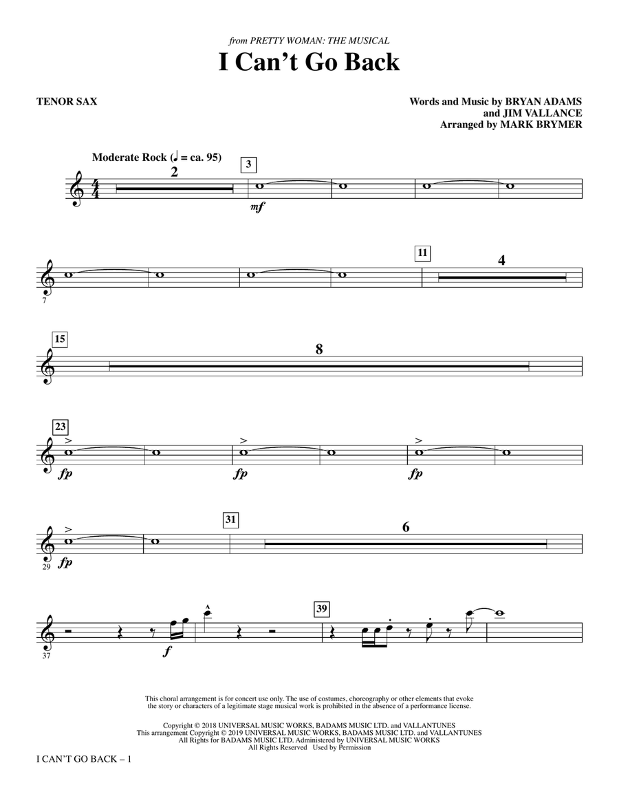 I Can't Go Back (from Pretty Woman: The Musical) (arr. Mark Brymer) - Tenor Saxophone