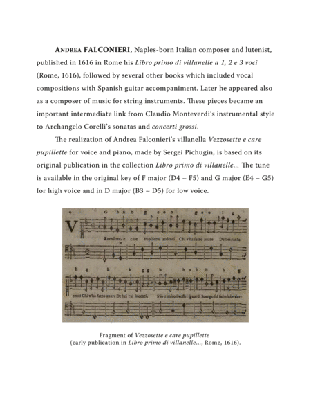 FALCONIERI Andrea: Vezzosette e care pupillette, villanella, arranged for Voice and Piano (F major) image number null