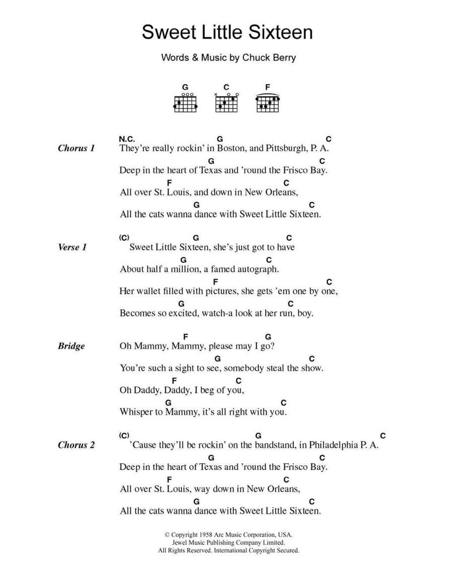 Sweet Little Sixteen Easy Guitar scores gallery preview page 1