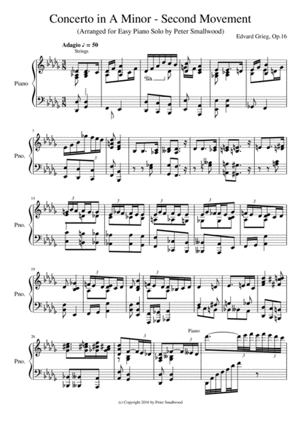 Grieg Piano Concerto - Second Movement - Piano Solo