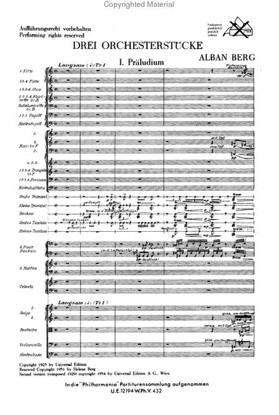 Three Pieces for Orchestra, Op. 6 by Alban Berg Orchestra - Sheet Music